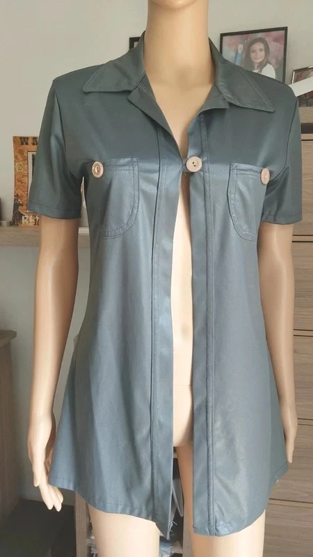 Women's grey overshirt – Short sleeves – Vintage style – One size (see measurements) – photo 12